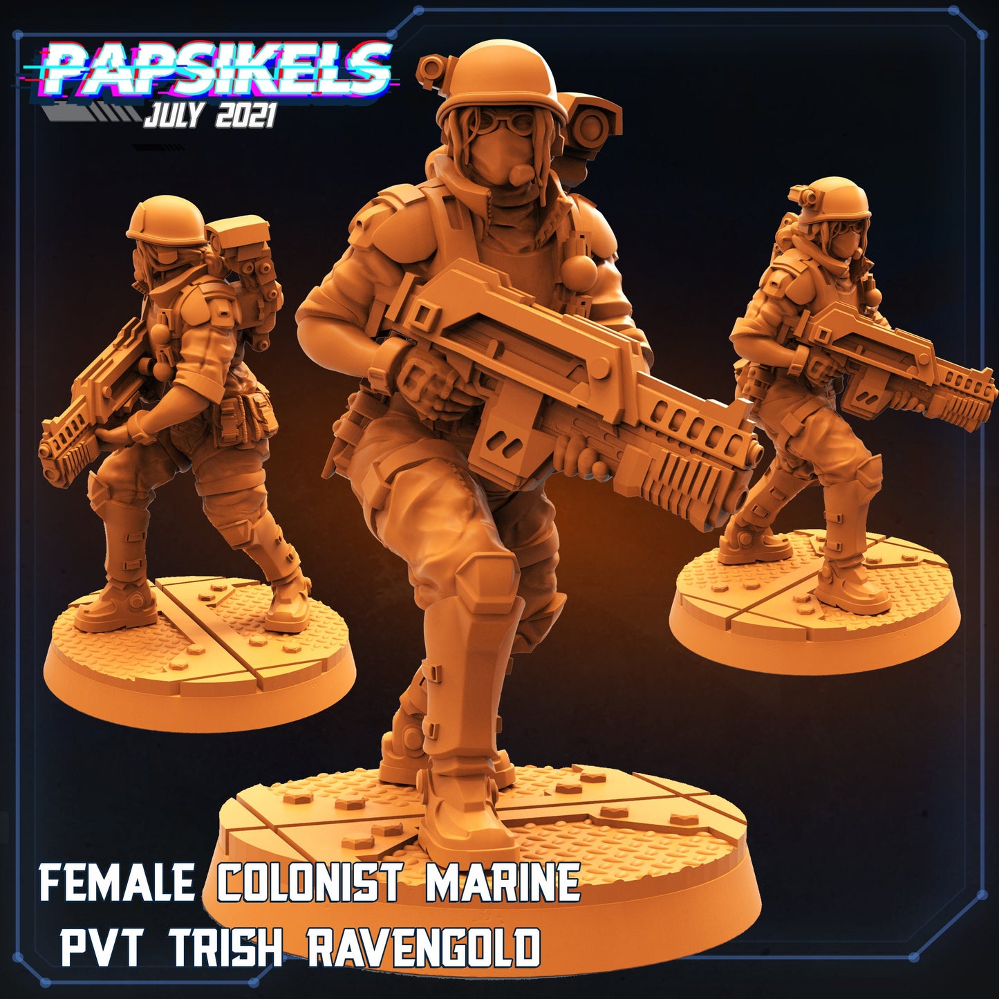 Female Colonist Marine PVT Trish Ravengold | Tabletop Miniature | Sci-Fi | Cyberpunk