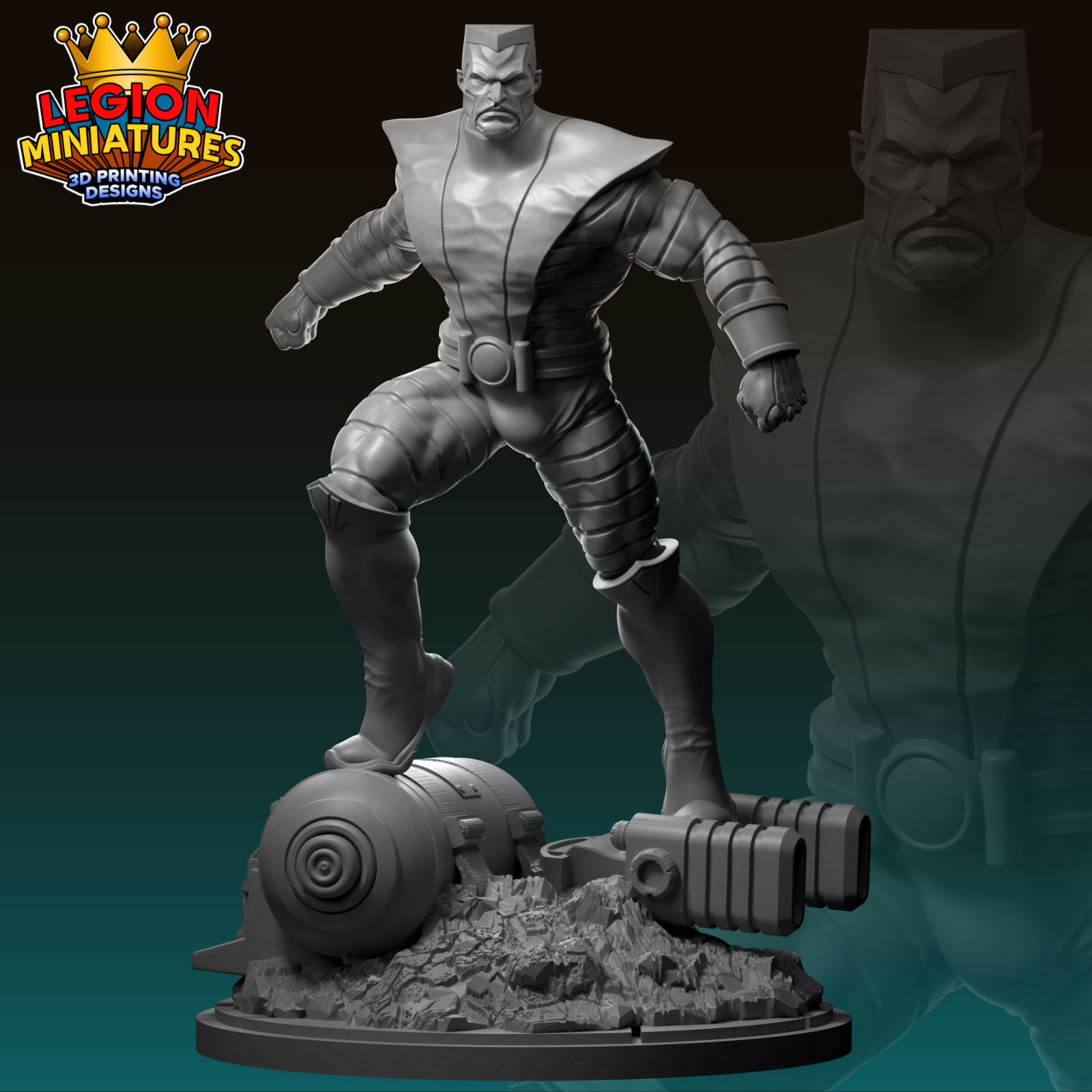 a statue of a man standing on top of a ball