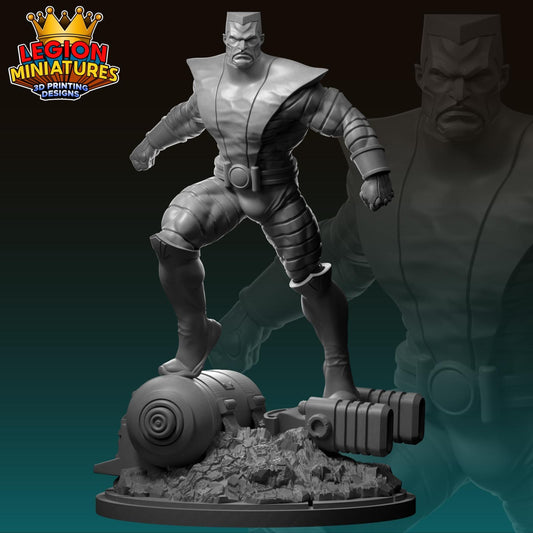 a statue of a man standing on top of a ball