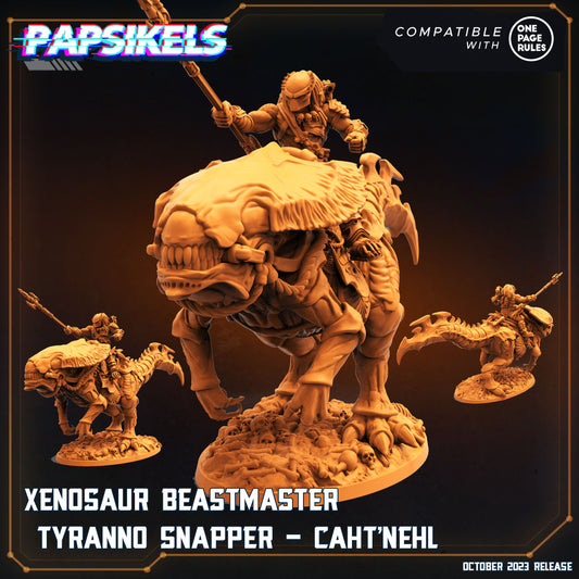 Xenosaur Beastmaster Tyranno Snapper - Caht'Nehl | DnD Miniatures | Tabletop Gaming | Tabletop Miniature | Sci-Fi | Cyberpunk