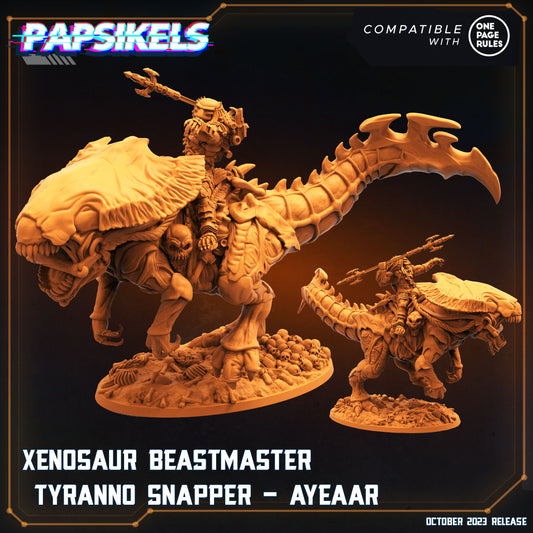 Xenosaur Beastmaster Tyranno Snapper - Ayeaar | DnD Miniatures | Tabletop Gaming | Tabletop Miniature | Sci-Fi | Cyberpunk