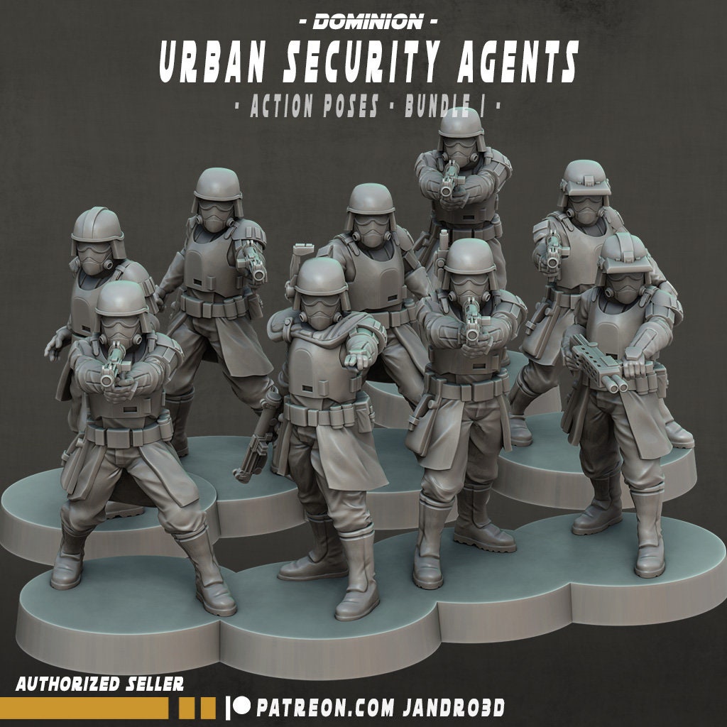 Urban Security Agents - Action Poses - Set of 9 | 35mm | SW Legions | DnD Miniatures | Shatterpoint | Sci-Fi | SW Miniatures