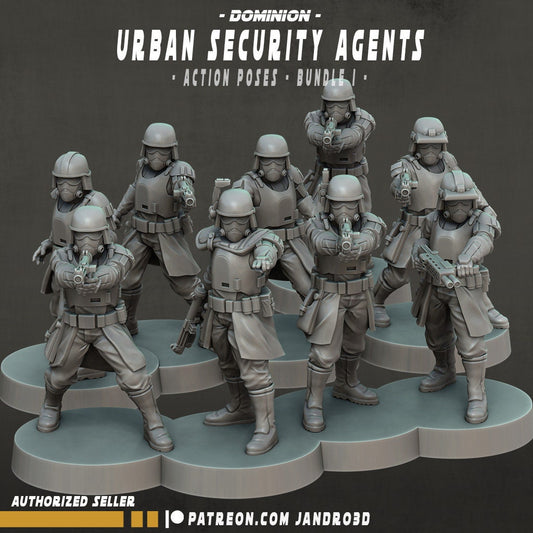 Urban Security Agents - Action Poses - Set of 9 | 35mm | SW Legions | DnD Miniatures | Shatterpoint | Sci-Fi | SW Miniatures