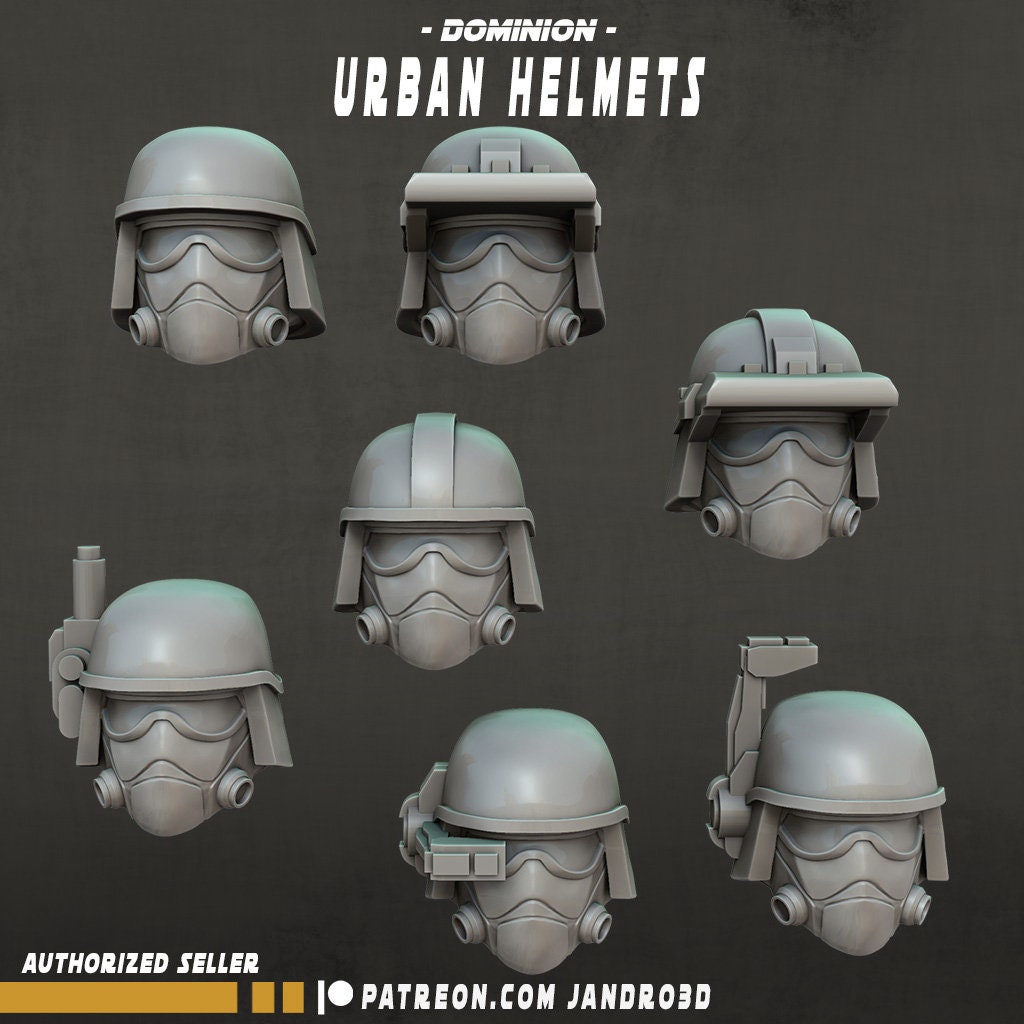 Urban Helmets - Set of 7 for Kitbashing | 35mm | SW Legions | DnD Miniatures | Tabletop Gaming | Shatterpoint | Sci-Fi | SW Miniatures