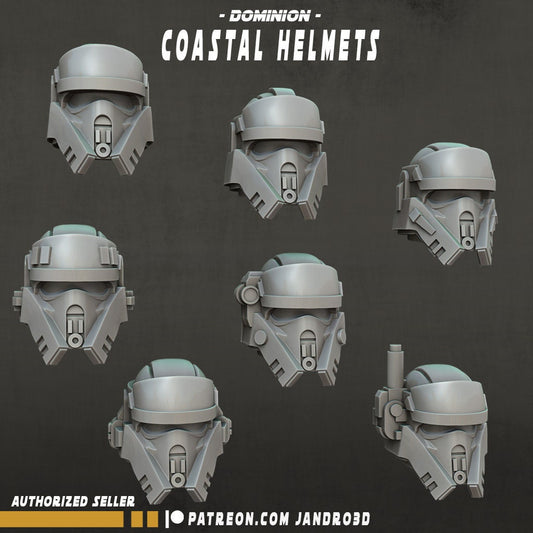 Costal Helmets - Set of 7 for Kitbashing | 35mm | SW Legions | DnD Miniatures | Tabletop Gaming | Shatterpoint | Sci-Fi | SW Miniatures