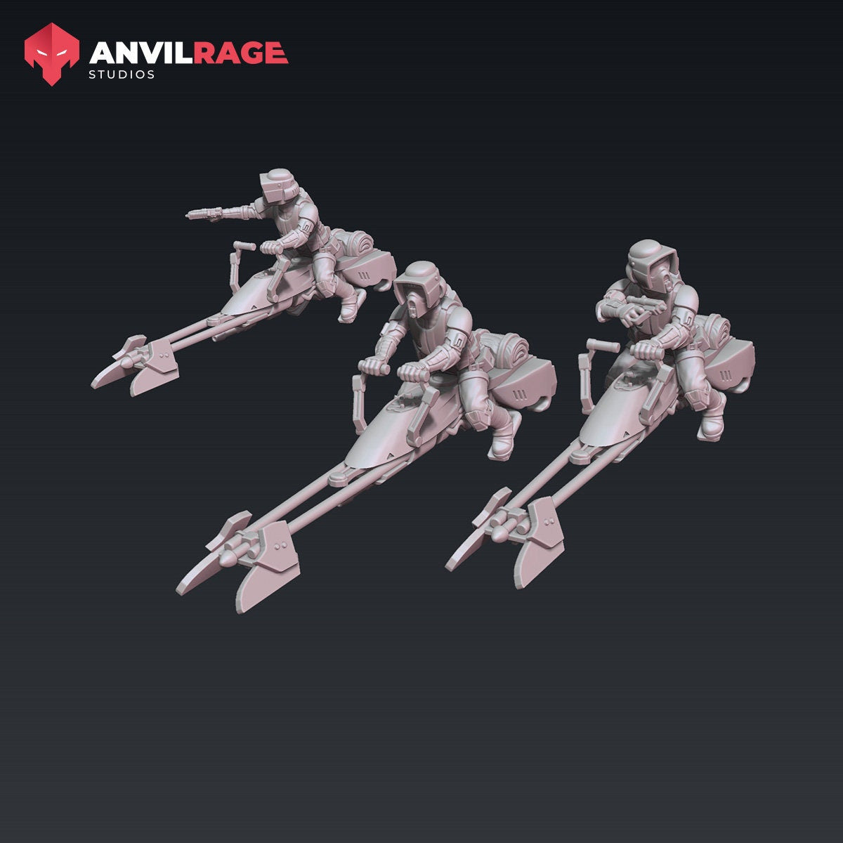 Scout Bikes with Trooper - 3 Pack Set 1 | Anvilrage | 35mm | SW Legions | DnD Miniatures | Tabletop Gaming | Sci-Fi | SW Miniatures