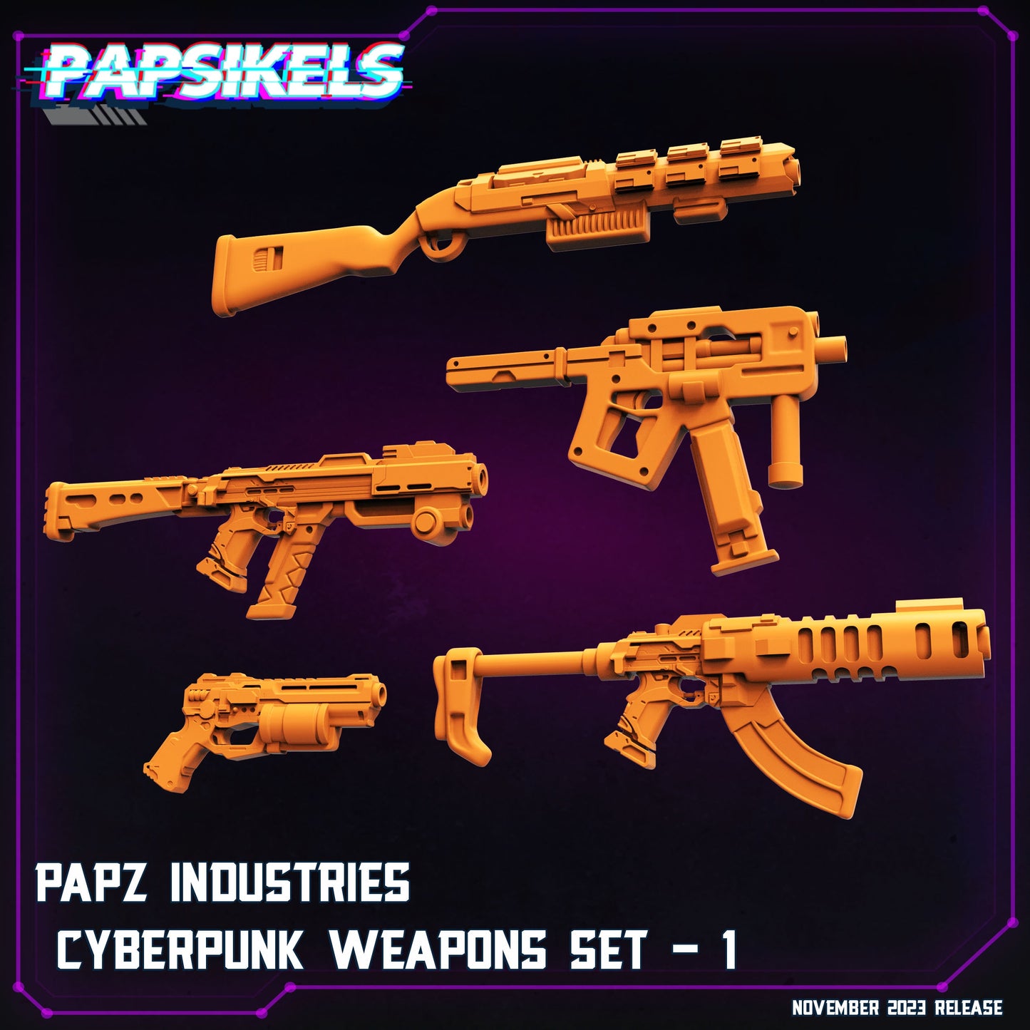 PAPZ Industries Cyberpunk Weapons Set 1 - 5 Pack | Tabletop Gaming