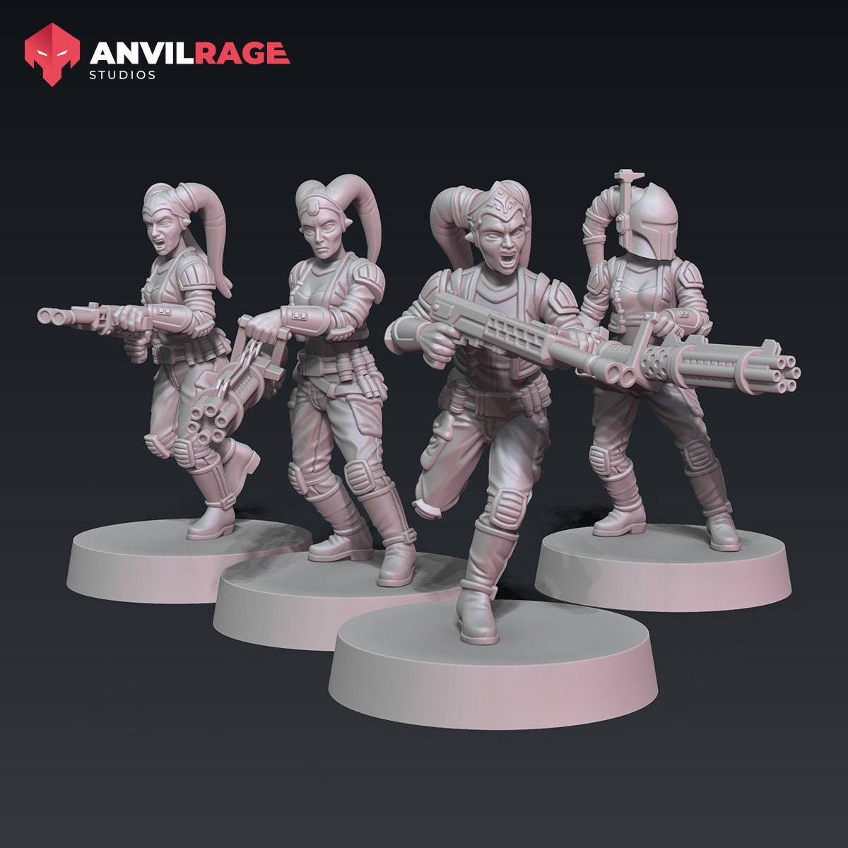 Freedom Fighters - Female Heavies - Set of 4 | Anvilrage | 35mm | SW Legions | DnD Miniatures | Tabletop Gaming | Sci-Fi | SW Miniatures