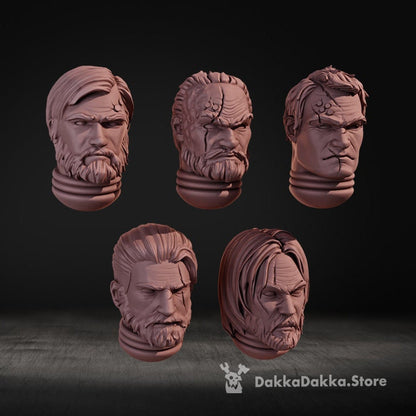 Legendary Heroes Heads - Set of 5 | DnD Miniatures | Tabletop Gaming | Wargame Proxy | Sci-Fi | Cyberpunk