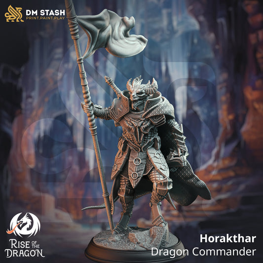 Horakthar Dragon Commander - Victory Stance | DnD Miniatures | Tabletop Gaming Miniature | Fantasy-War Games