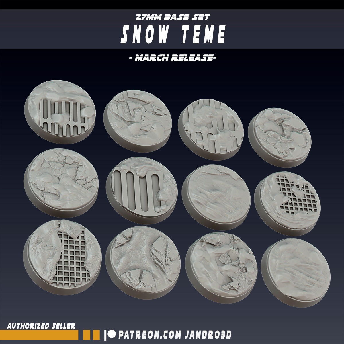 27mm Snow Theme Bases - Set of 12